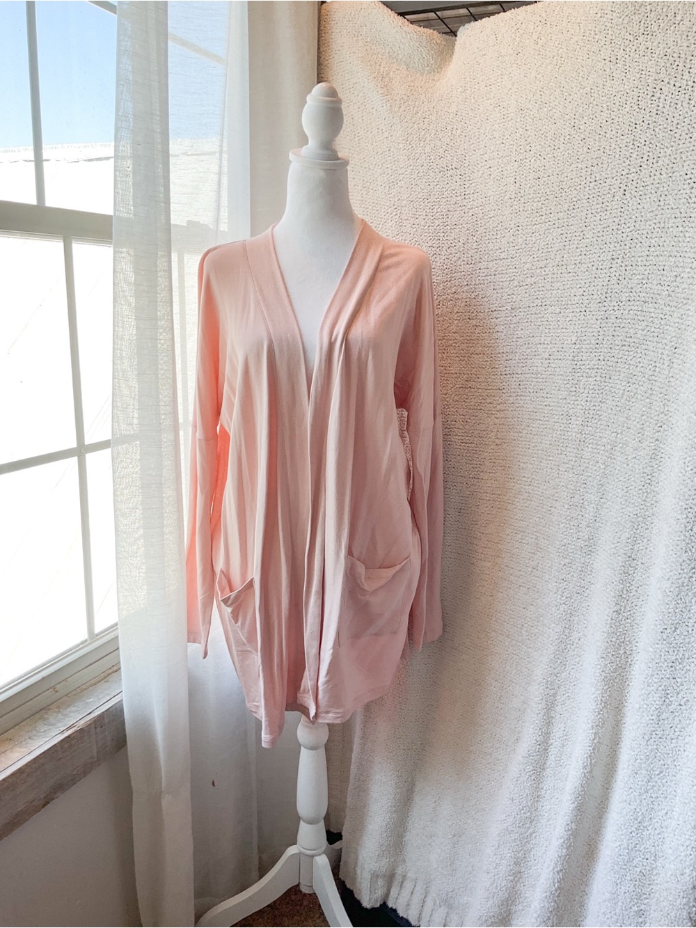 Light Pink Open-Front Draped Cardigan